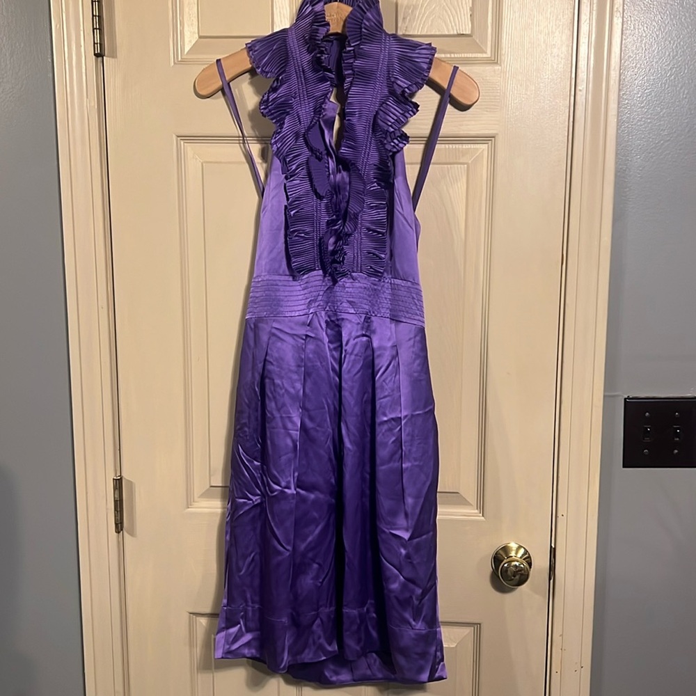 BCBJ MAXAZRIA purple tuxedo ruffle dress size 8
